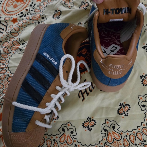 adidas Superstar Sneakers in Blue and Tan